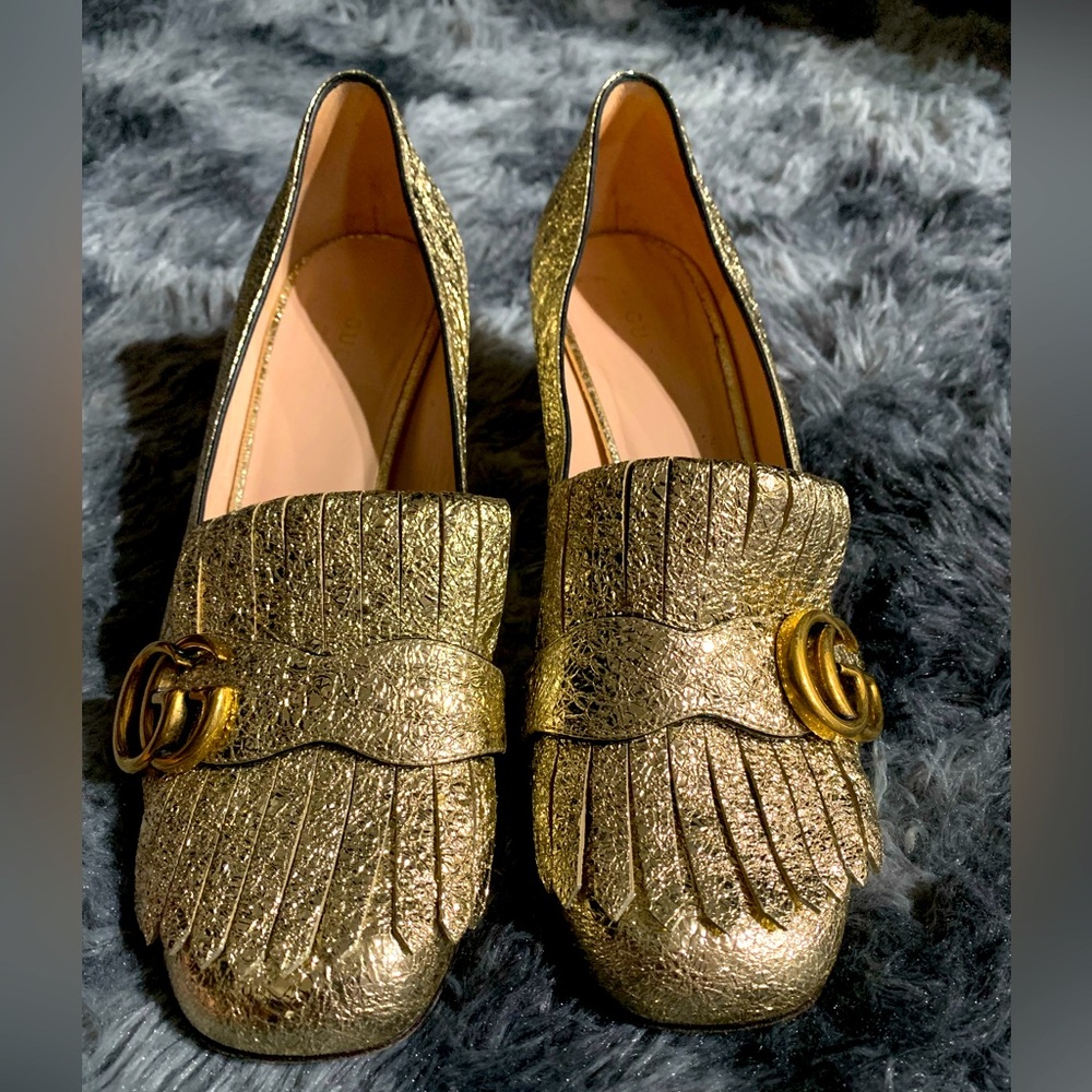 ✨ Gucci Marmont Metallic Mid-Heel Pumps – Size 7.5, Lightly Loved ✨